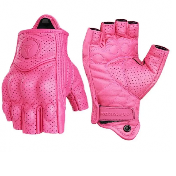 GUANTE MOTOWOLF ROSADO MEDIO DEDO DE CUERO